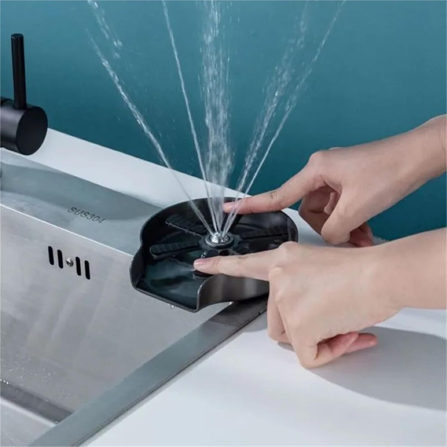 304 Stainless Steel Glass Rinser Manual Press Jet Nozzle Cup Washer for Kitchen Sink Coffee Bar Cleaning Tool Gold Black(Gray)