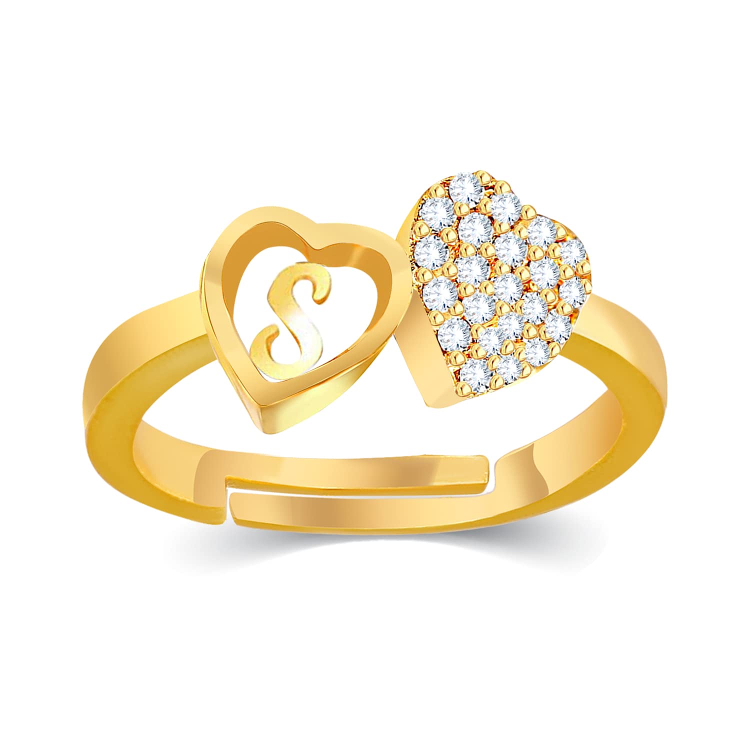 Kanak Jewels Valentine Letter S alphabet American diamond Adjustable I Love You Initial couples lovers Heart Gold for Women Girls Girlfriend Men Boys Gift for love Design Gold plated Ring (B09B3YKTJ9) Amazon Price History, Amazon Price Tracker