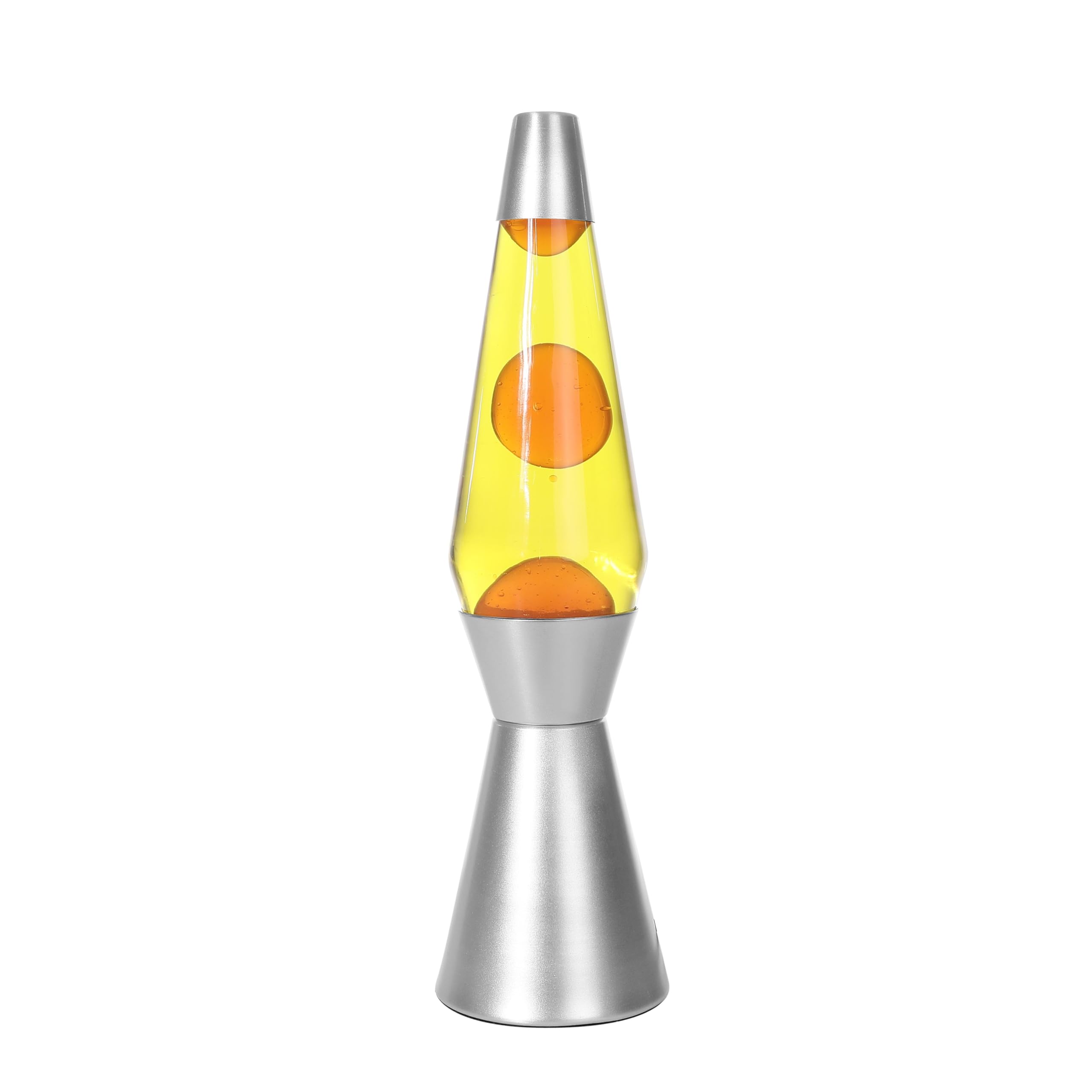 I-TOTAL® - Lampada Lava Spaceship Colorata Effetto Bolle Ipnotico, Design Retrò, Cera Fluida, Luce Rilassante, Lampada Decorativa per Casa e Ufficio (Base Argentata Liquido Giallo Cera Arancione)