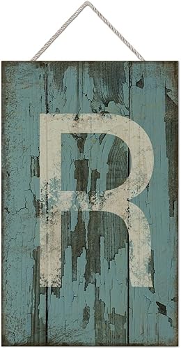 Vista 520 de Letrero colgante de madera con letra A, letrero de madera, decoración del hogar, 26 letras del alfabeto de metal, placa de madera, decoración