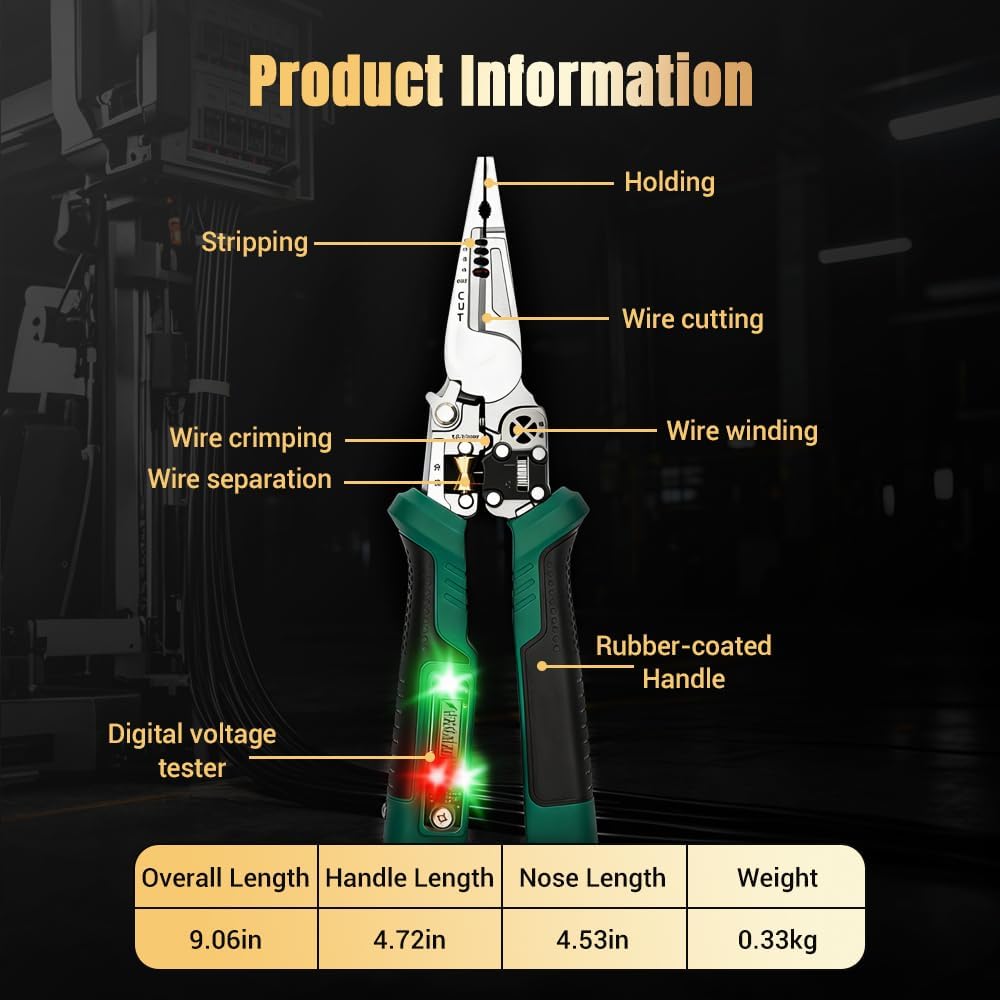8 In 1 Wire Stripper Twister, 2026 New 8 In 1 Wire Stripper with Voltage Tester, Portable Wire Cutting Pliers for Home Repair, Professional Electrician Tool for Technicians (1)