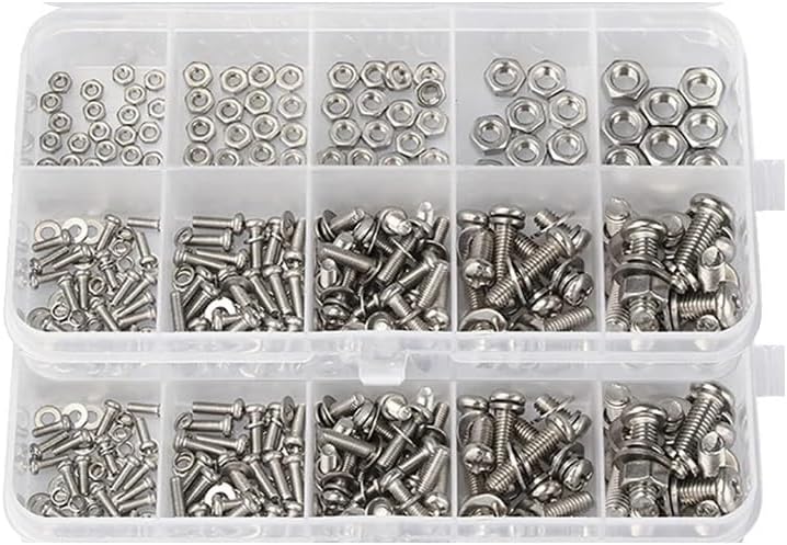 Stainless Steel Bolts and Nuts Assortment Kit Cross Round Cap Metal Screw Bolts Flat Washers Set Multi-Size Hardware Accessories(640PCS- (2 Boxes))