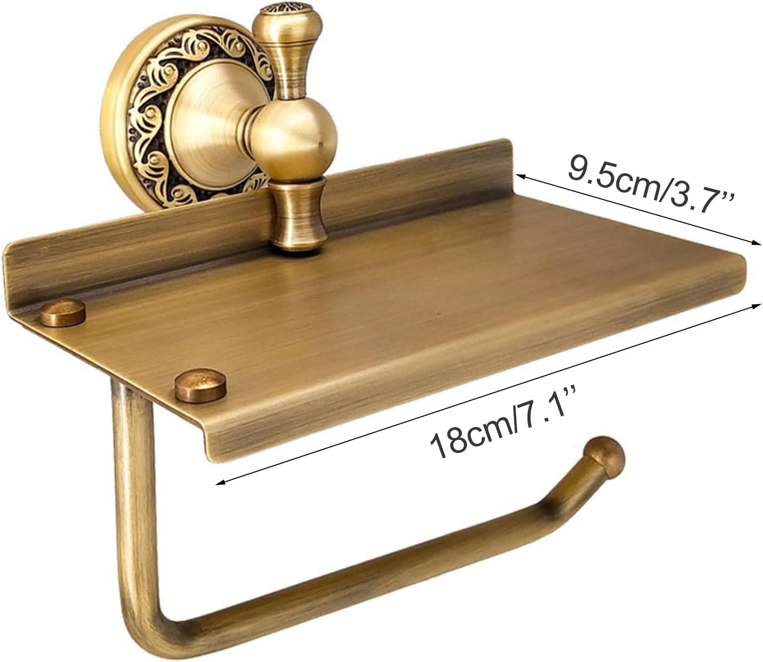Toilet Paper Holder with Phone Shelf, Bathroom Toilet Paper Roll Holder Antique Bronze Brass Wall Mounted Bathroom Hardware Accessories,Pattern Carving Design