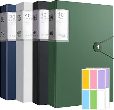 A4 Display Folder with Plastic Sleeves Display Folder Project Folders Presentation Folders Certificate Folder for Paperwork Home School & Offices Use 4 PCS - 40 PocketsA