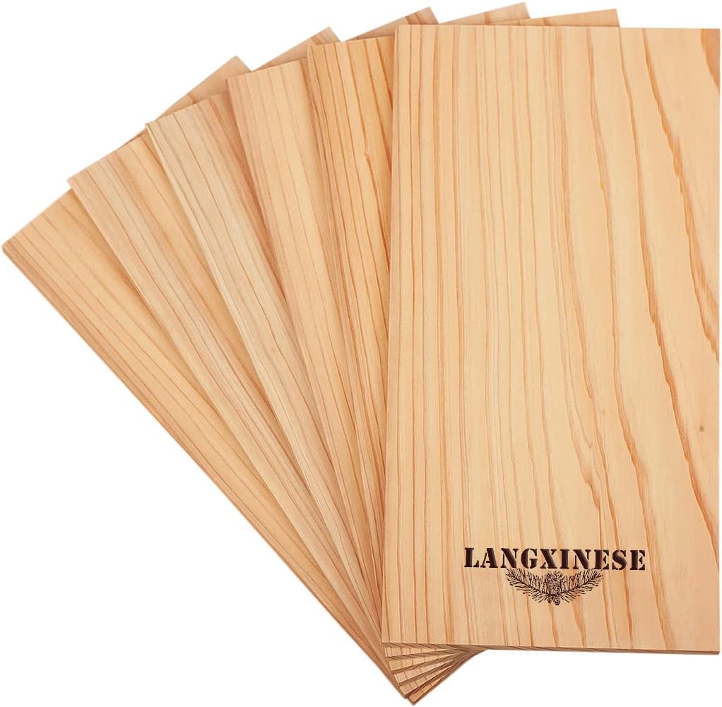 Langxinese 6 Pack Premium Cedar Grilling Planks 12''x 6" Pacific Coastal Old Growth Cedar Better Flavor to Salmon,Fish,Seafood, Steak and Veggies. : Industrial & Scientific
