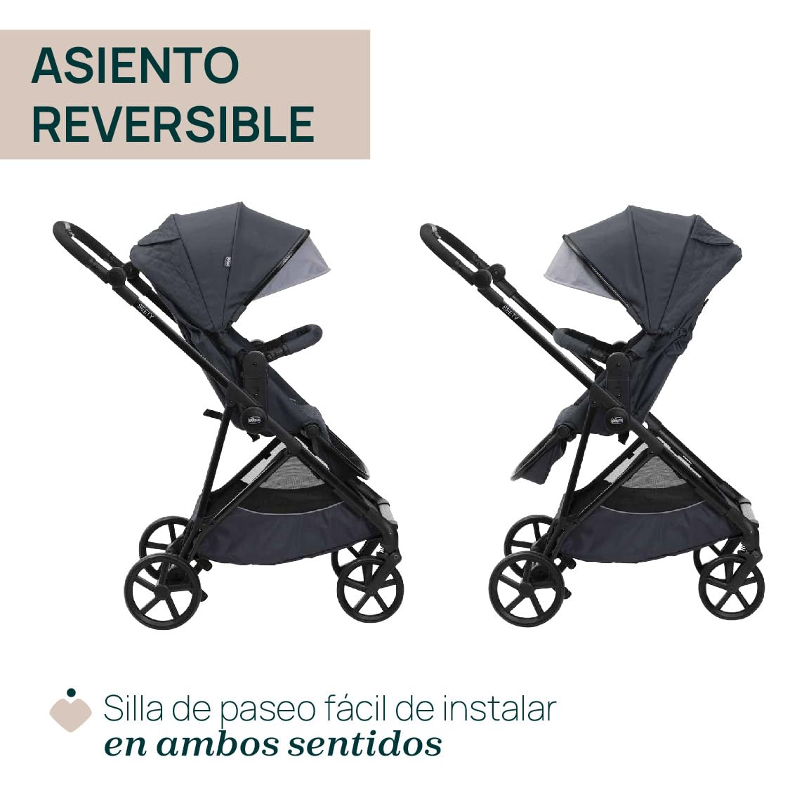 Chicco Trio Seety - Cochecito Seety con chasis ultraligero, capazo ancho acolchado y asiento de coche Kory Essential I-Size, sistema modular ligero y compacto, de 0 meses a 4 años