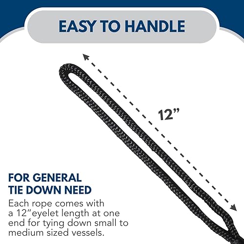 Miniatura 4 de Cordones de nylon de doble trenzado, línea de puerto, (color negro, largo de 15 pies diámetro de 38 de pulgada, ojal de 12 pulgadas, 4 unidades).