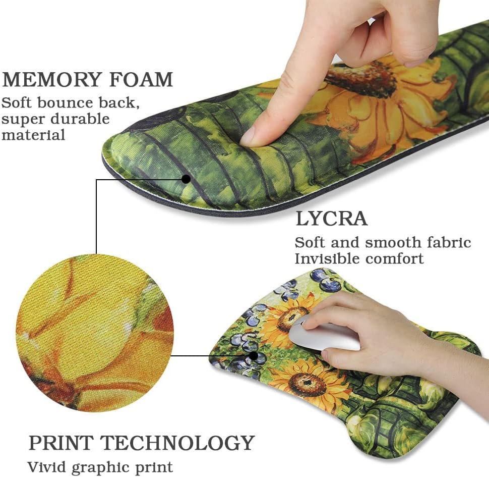 Mouse Pad Wrist Rest Keyboard Pad Wrist Rest Pad and Mouse Silica Gel Wrist Rest Support with Memory Foam(D)