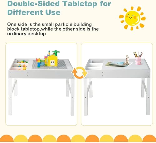 Miniatura 5 de Costzon Mesa para niños, escritorio de madera 3 en 1 con almacenamiento, mesa de doble cara para artes infantiles, manualidades, dibujar, leer,