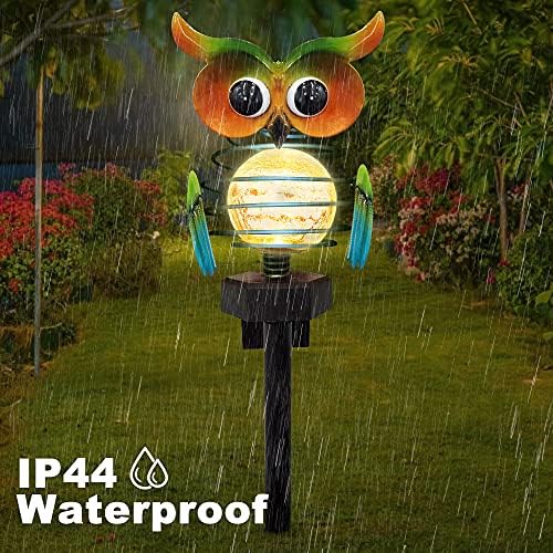 Solar Garden Lights Outdoor, Solar Powered Owl Stake Lights Waterproof Decor, Solar Powered Crackle Glass Globe Lights Outdoor Warm White Owl LED Lights for Yard Lawn Patio Pathway WalkwayBlue