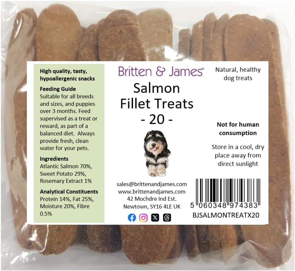 20 Salmon Fillet Strips for Dogs by Britten and James. A 100 Natural