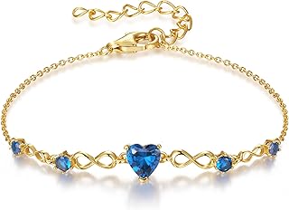 Infinity Heart Birthstone Bracelets for Women, 925 Sterling Silver Women Charm Link Bracelet Adjustable,