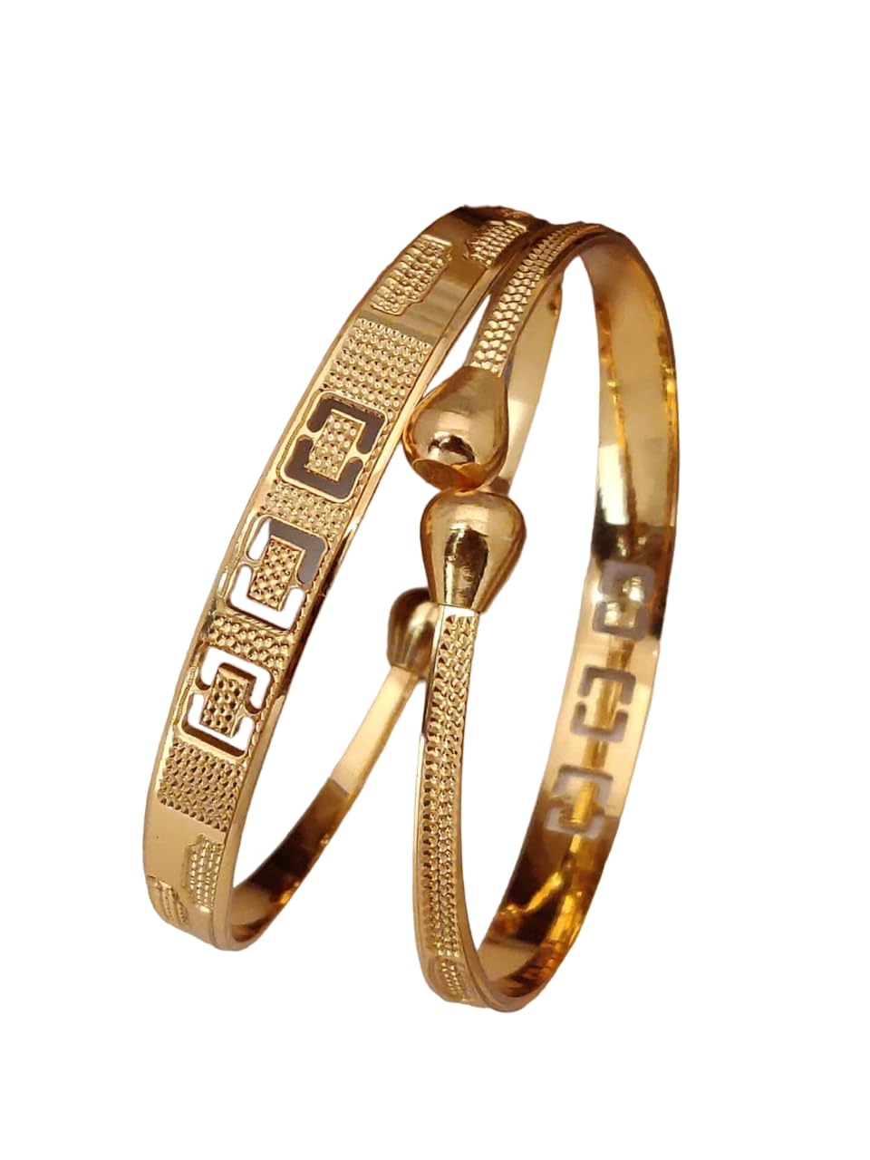 Virat Enterprise Women's Brass Gold Plated Traditional Free Size Kadali/Bangle Set OF 2