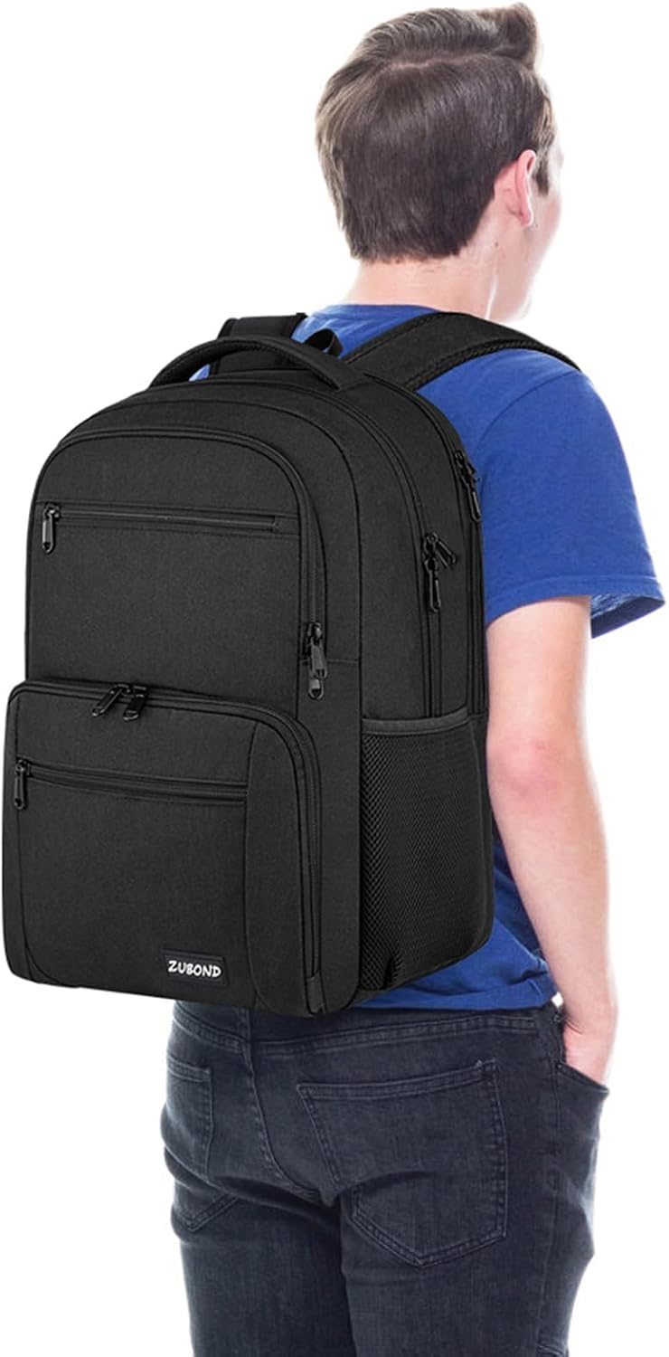 ZUBOND Backpack for Men and Women, Backpacks for School Teen Boys, Business Travel Water Resistant Sturdy 15.6 Inch Laptops Back Pack with USB Charging Port, College School Computer Bag Gift, Black