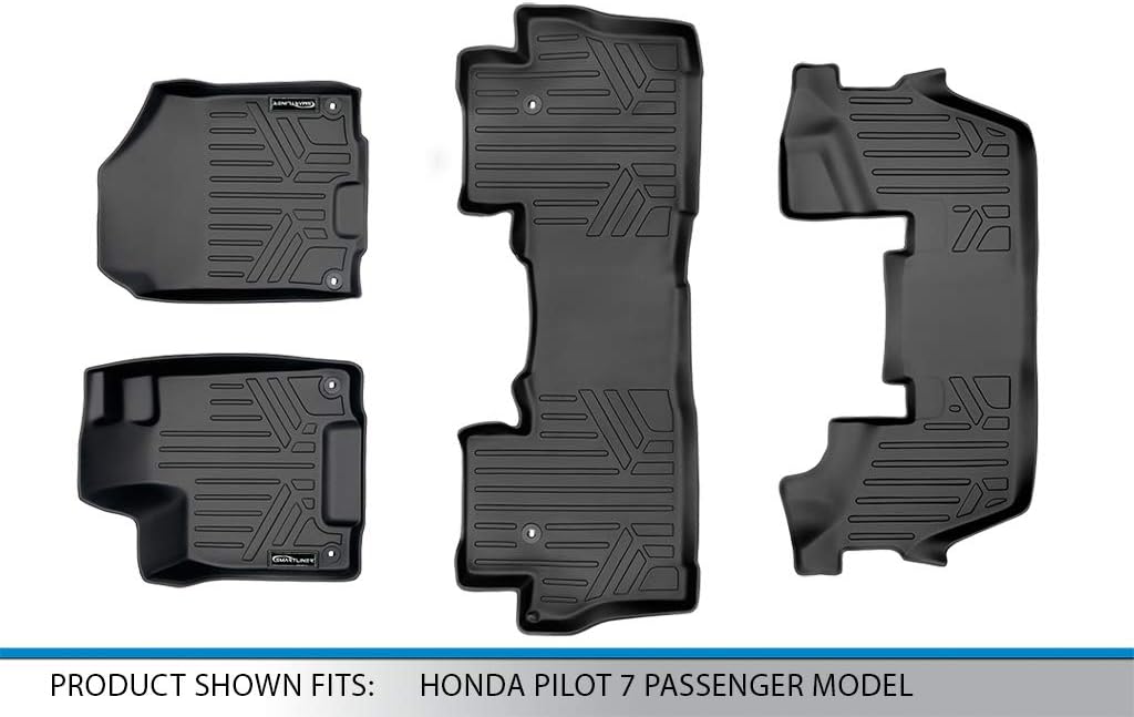SMARTLINER Custom Fit Floor Mats 3 Row Liner Set for 2016-2022 Honda Pilot