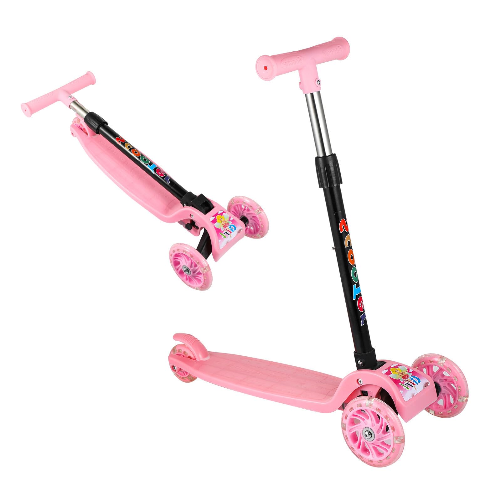 M.J COMFY-LIFE Foldable Scooter for Kids, 3 Wheel Kick Scooter with Light up Wheels, Adjustable Handle Height Light Up Scooter for Boys And Girls