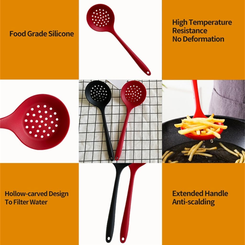 Pack of 2 Multifuntional Silicone Skimmer Cooking Strainer Spoon with Handle