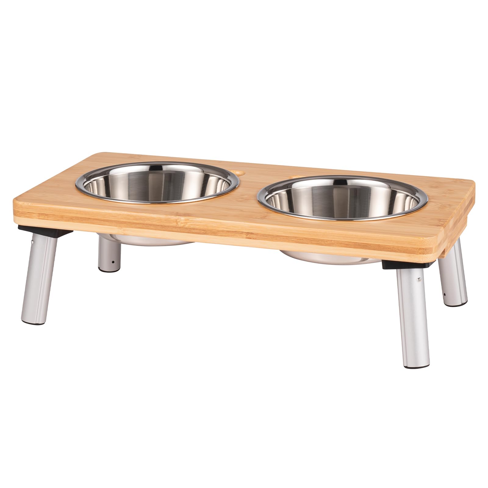 PEGGY11 Stainless Steel Dog Bowls, Raised Dog Bowls with Bamboo Stand, Nonslip, Dishwasher Safe, Easy to Clean - 480ml, 2 Pack + Stand