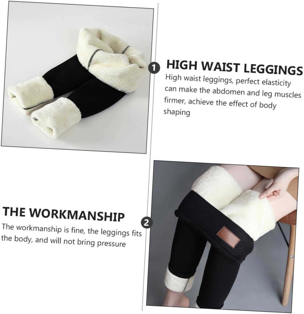 Unomor Fleece Lined Thermal Leggings High Waist Thick Warm Pants for Women Winter Skiing Tight Warm Underwear L Size Black
