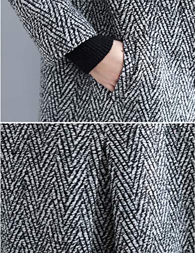 Jenkoon Women's Stand Collar Herringbone Wool Blend Coat Single Breasted Trench Coat (Dark Grey, Large) #TOP5