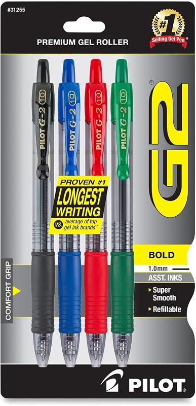 G2 Gel-Ink Pens, Bold Point (1.0mm), 1.0 Gel Pens, Assorted, 4-Pack