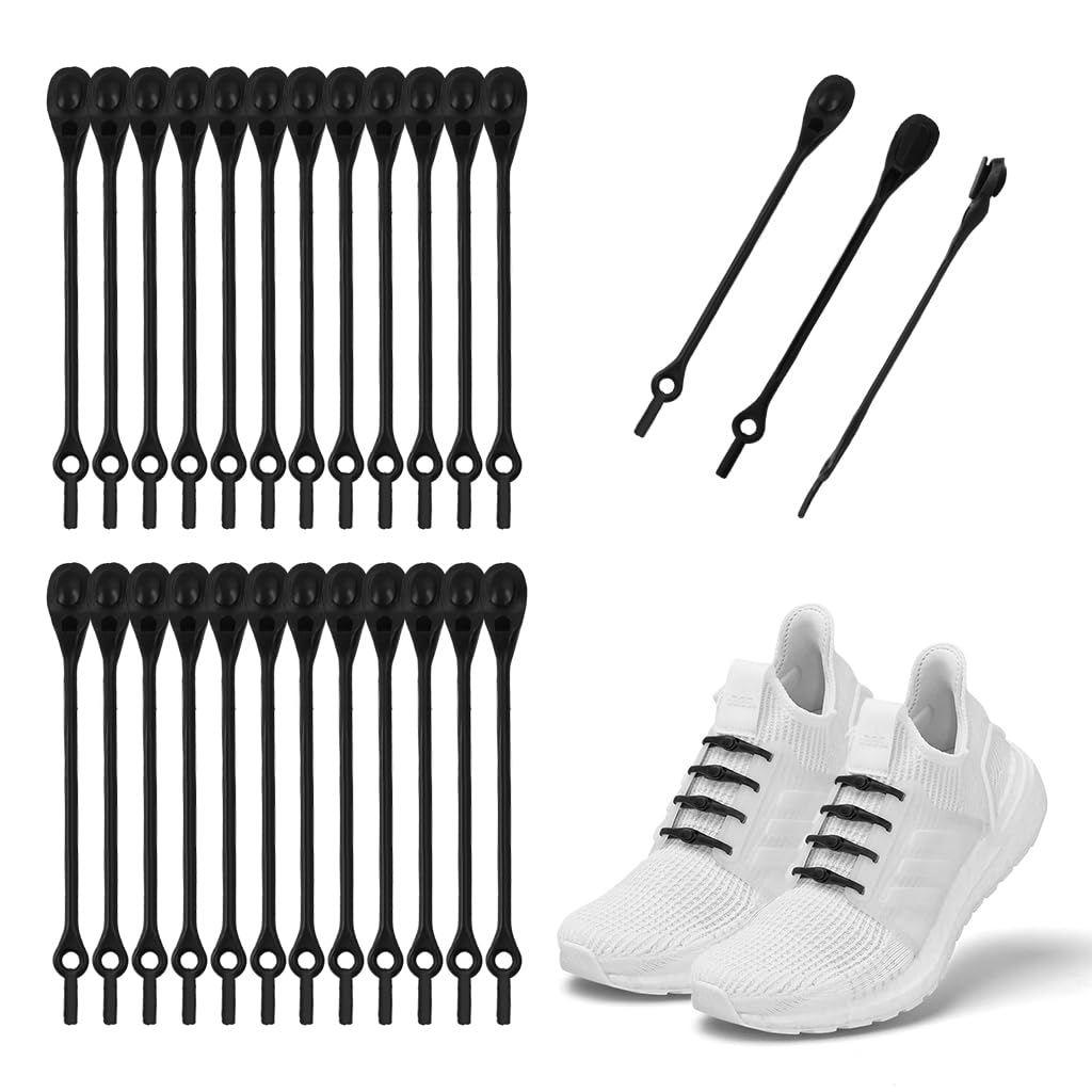 MAYCREATE24Pcs No Tie Shoelaces, Elastic Thin Shoe Laces, No Tie Replacements Shoes Laces Stretchy Bungee Running Training for Unisex Adults