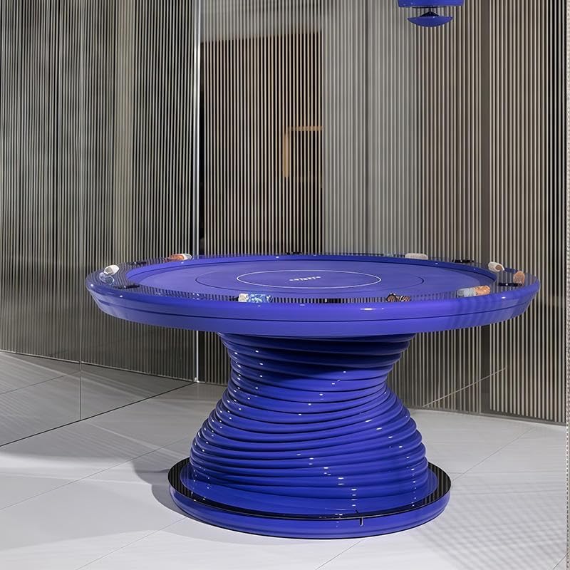 Luxury Modern Round Gaming Table with Electrically Adjustable Height, Contemporary Entertainment Table for Poker Room, Lounge, Club & High-End Interior Spaces (Blue)
