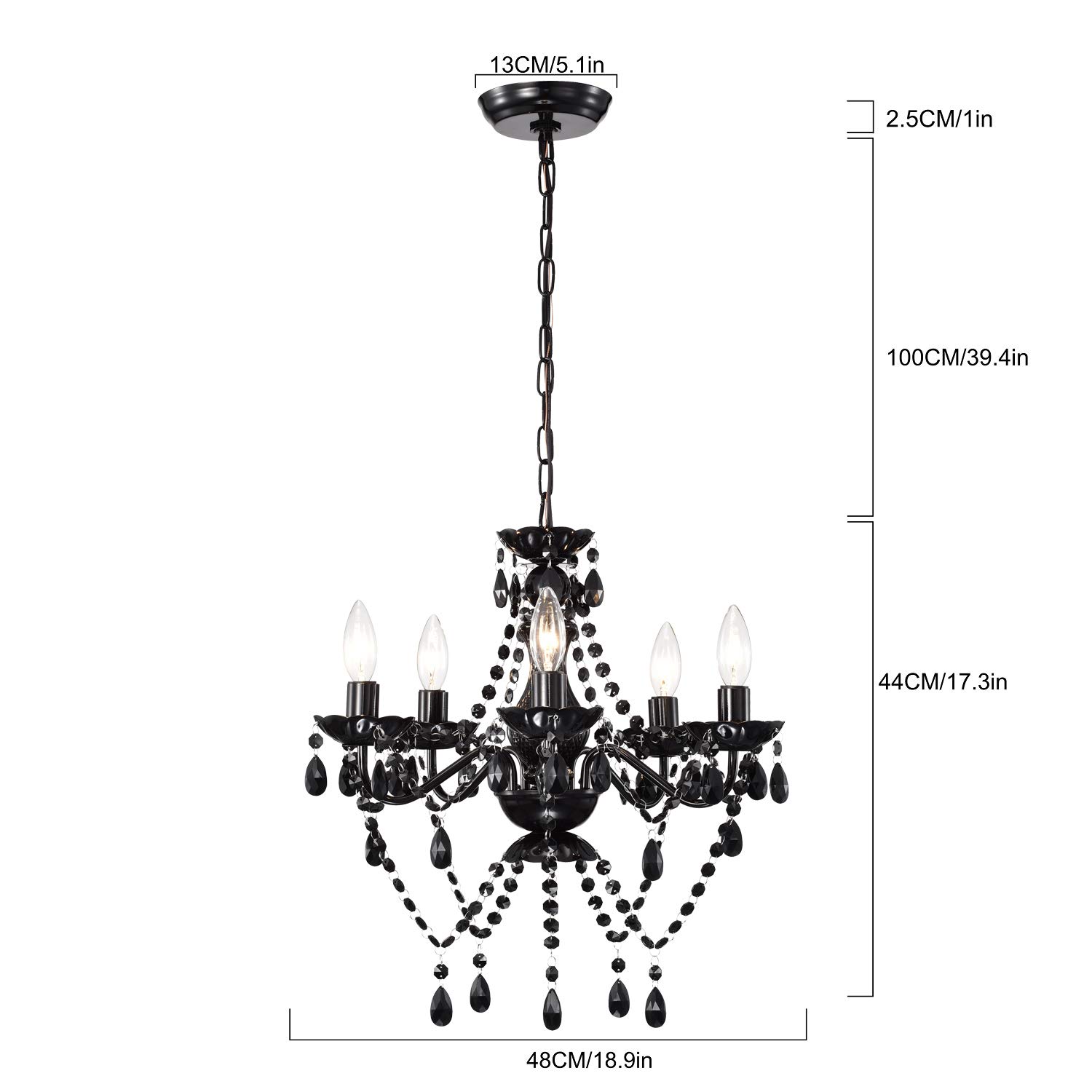 Antique House Black Chandelier Light Fixture 5 Light Modern Crystal Chandelier for Bedrooms Dining Room Chandelier