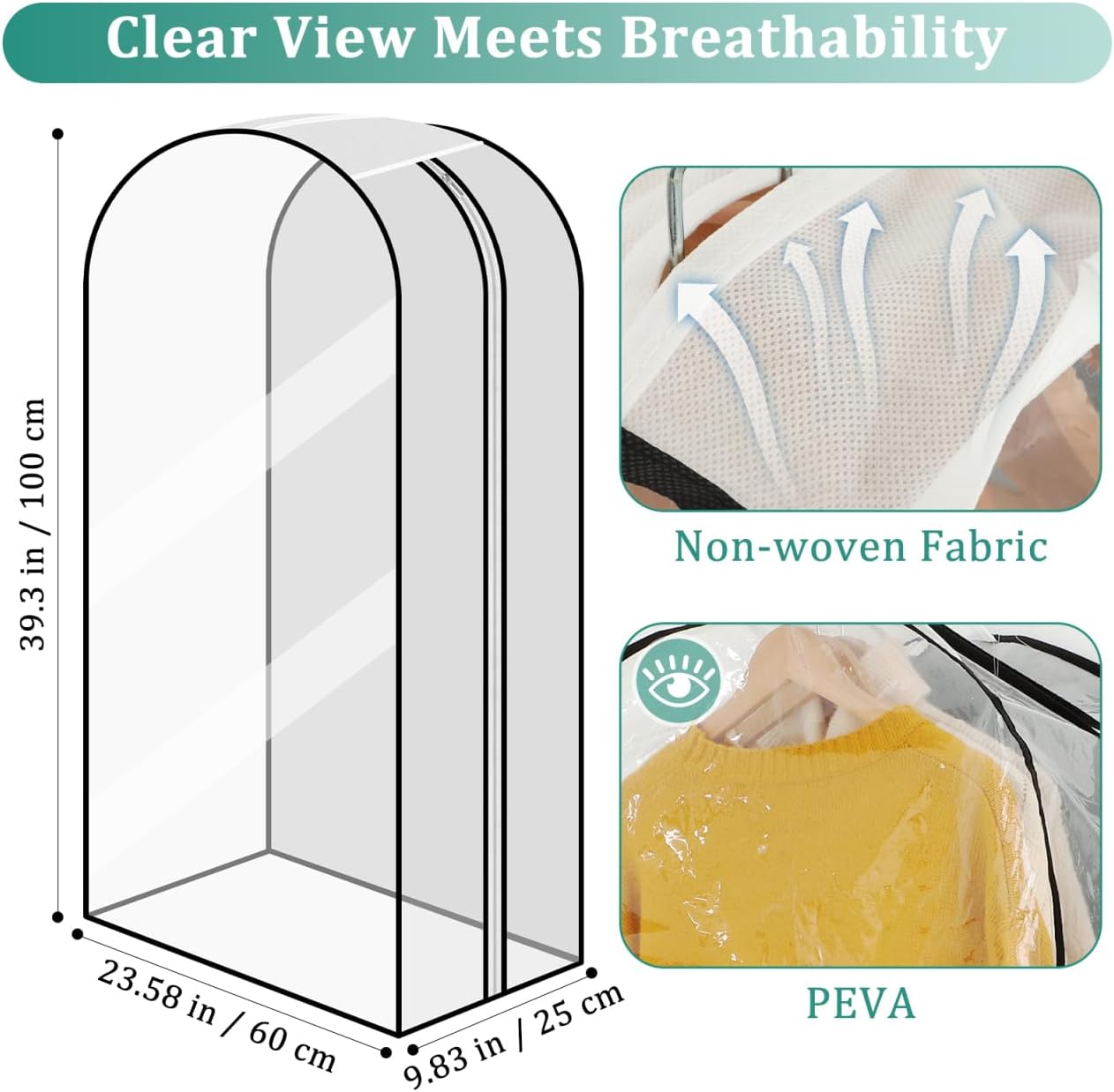 GLEAVI 6 Pack Garment Bags for Hanging Clothes, (3x40" & 3x50") Gusseted Clear Closet Storage Bags, Breathable Non-woven Back & Peva Front Coat Protector with Overlapping Dustproof Top for Dress,