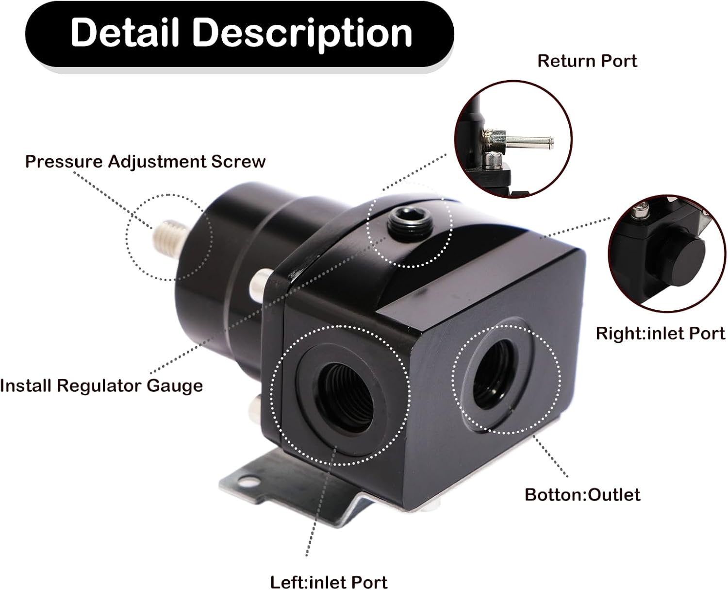 Universal EFI Fuel Pressure Regulator Kit -Aluminum Black+Red (0-100 PSI) with 6AN Fuel Line Fittings and Pressure Gauge (Black)