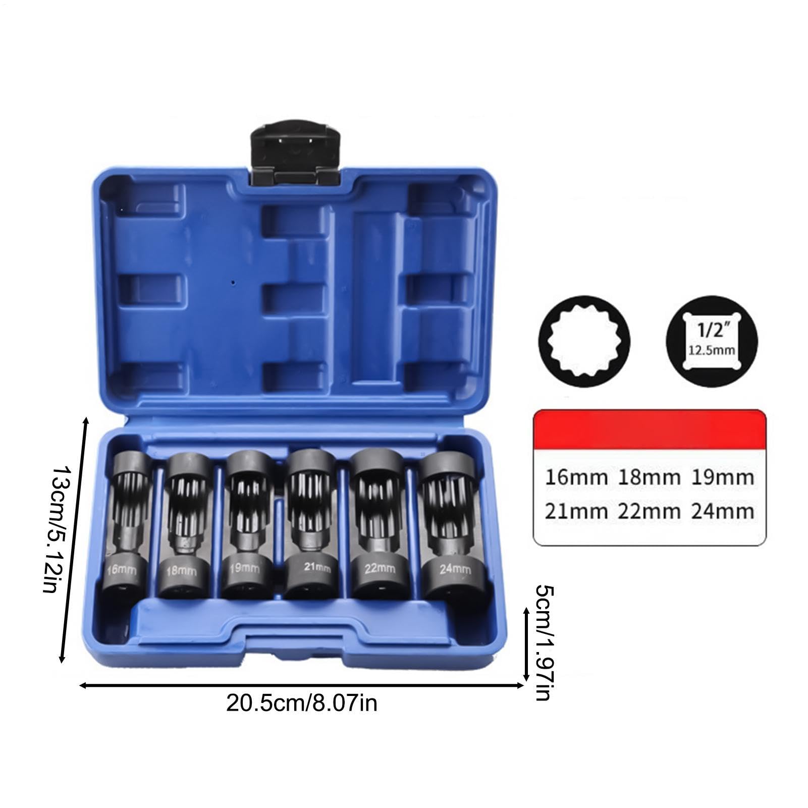 Juego de Vasos 12 Puntas 6 piezas métricas de 16 a 24 mm, 12 puntas,