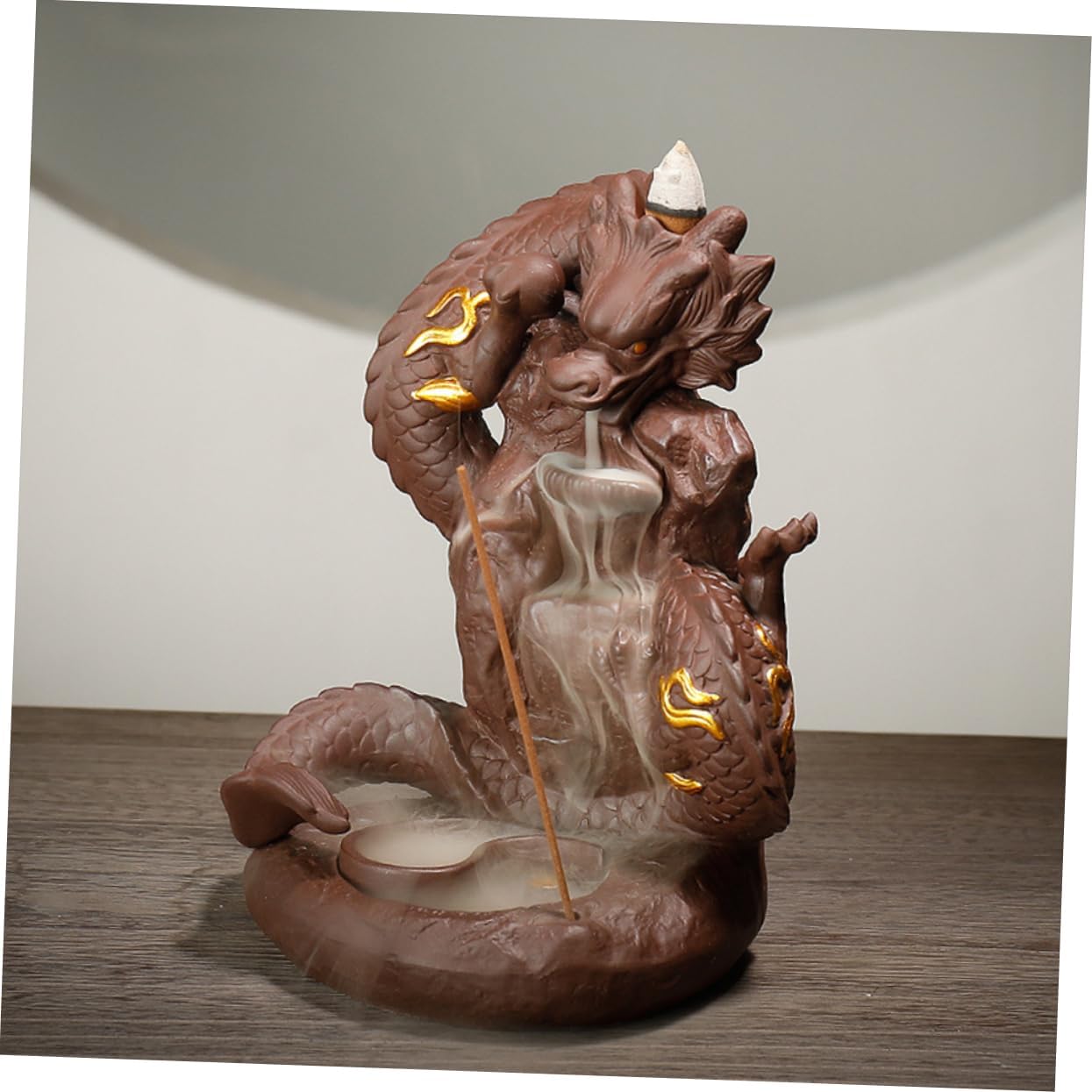 Dragon Backflow Incense Burner Backflow Cones Handmade Purple Clay Censer for Home Decor Aromatherapy Office Accessory Unique Decorative Incense Holder