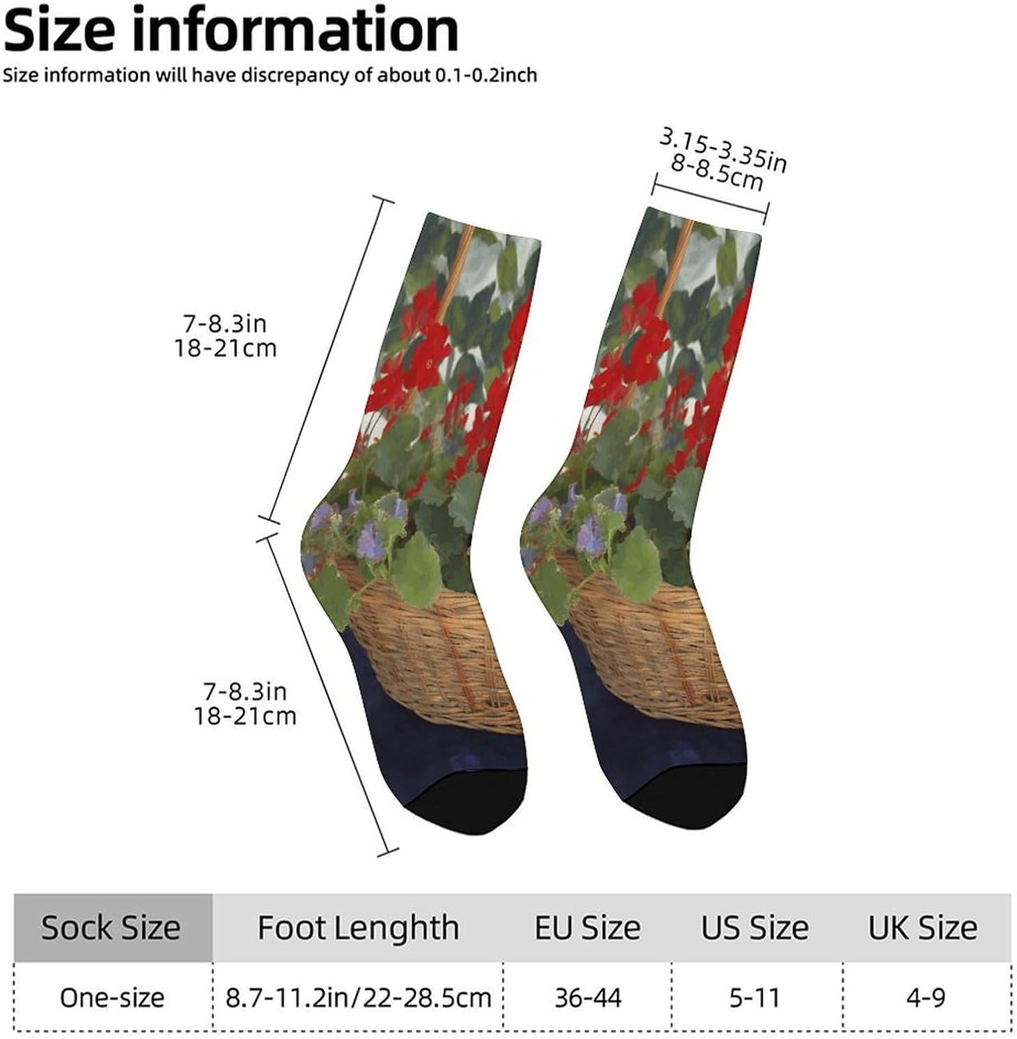 Geranium Basket Crew Sock High Stocking Grippy Socks | Socks for Men & Women,Stockings-Long Thin Tube Sports, Breathable Soft Athletic for Nurses,Travel