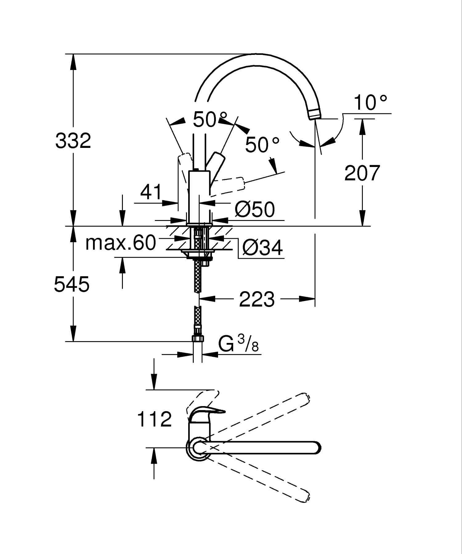 GROHE Mitigeur monocommande évier de cuisine Start Curve, chromé, 31554001 (Import Allemagne)