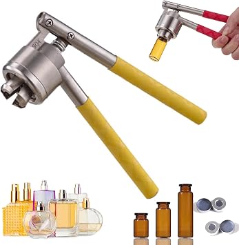 Stainless Steel Manual Vial Crimper, Bottle Cap Sealing Machine, 13mm-32mm Capping Tool, with Anti-Slip Handle, for Perfume Bottles, Plastic Cap, Spray Bottle,Yellow-32mmAlu