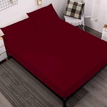 100% Egyptian Cotton 800 Thread Coun 1 Piece Fitted Sheet King Size 15" Deep Pocket Sheet Premium Hotel Quality Fitted Sheet Luxury Long Staple Super Softest - Burgundy Solid