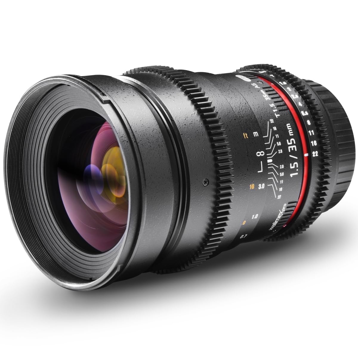 Walimex pro 35mm 1:1,5 VDSLR Foto- und Videoobjektiv (Filtergewinde 77mm, Gegenlichtblende, Zahnkranz, stufenlose Blende und Fokus) kompatibel mit Nikon F Objektivbajonett schwarz