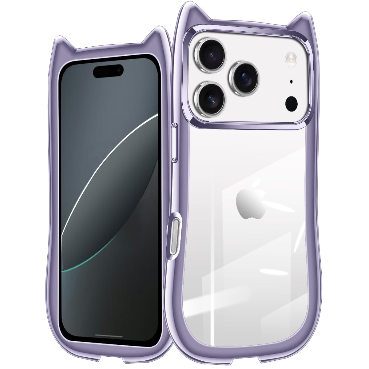 ZHIYIJIA iPhone 17 Pro Max 専用 ケース クリア カバー TPU 可愛い 猫耳 ネコミミ かわいい おしゃれ ストラップホール アイフォン17プロマックス スマホケース 多機能 全面保護 落下防止（メッキパープル）