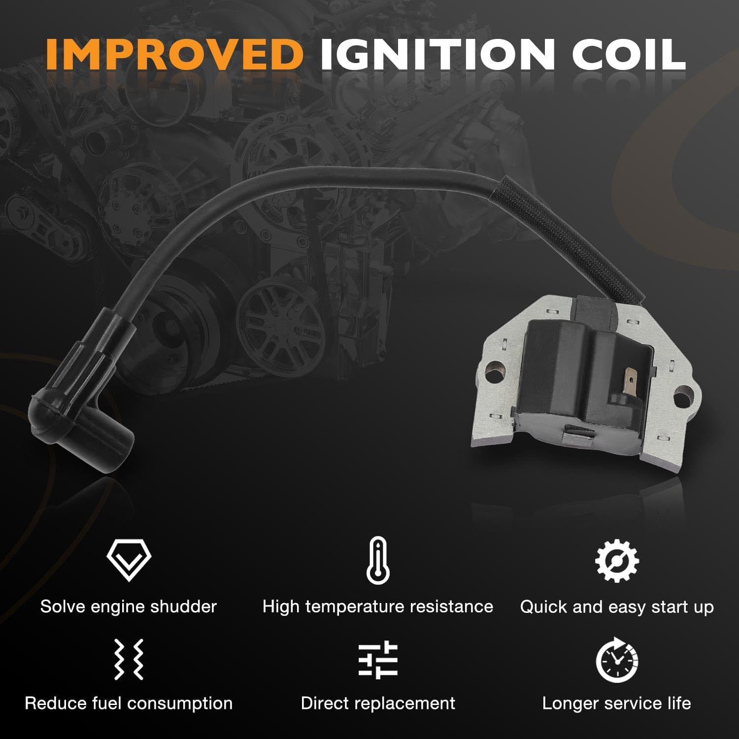21171-0745 Ignition Coil, Compatible With Kawasaki FH601V/FH641V/FH661V/FH680V/FH721V & More, Replaces# 21171-0742, 21171-0713, 21171-7039 (2 Packs)