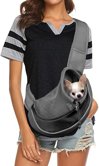 Amor Aeol Pet Carrier,Hands Free Puppy Carrier for Small Dogs and Cat,Suitable for pets under 4 pounds,Breathable Mesh Travel Safe Puppy Sling, Adjustable Dog Sling Carrier ,Machine Washable(black)