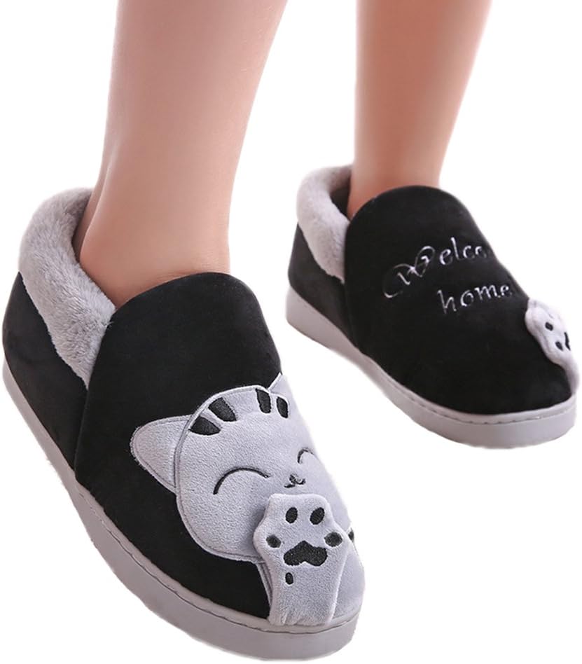 JadeRich Cute Cat Soft Plush Fleece Warm House Boot Slippers