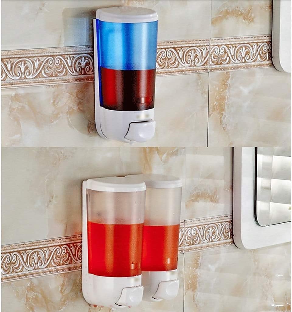 Wall Mounted,Soap Dispenser Bottle Bathroom Soap Dispenser Clear 1/2/3-Chamber Shower Dispenser Manual Hand Shampoo Shower Gel Lotion Dispenser 400ml （White Blue） Lotion Pump Bottle (Color : Clear bl