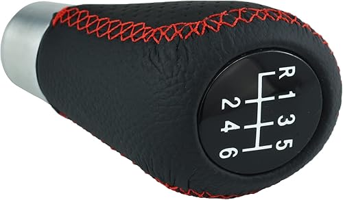Miniatura 6 de Arenbel Pomo de palanca de cambios de 6 velocidades, mango de palanca de cambios de cuero para automóvil, repuesto para la mayoría de vehículos