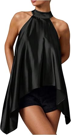Verdusa Womens Halter Tops Satin Asymmetrical Top Going Out Club Outfits