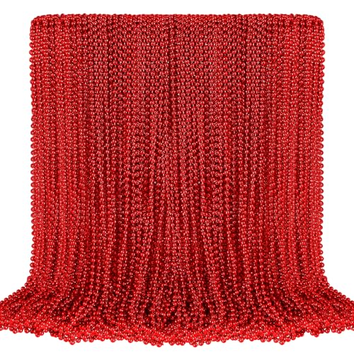 100 PCS Red Mardi Gras Beads, Red Beads Necklaces Christmas Necklaces 33
