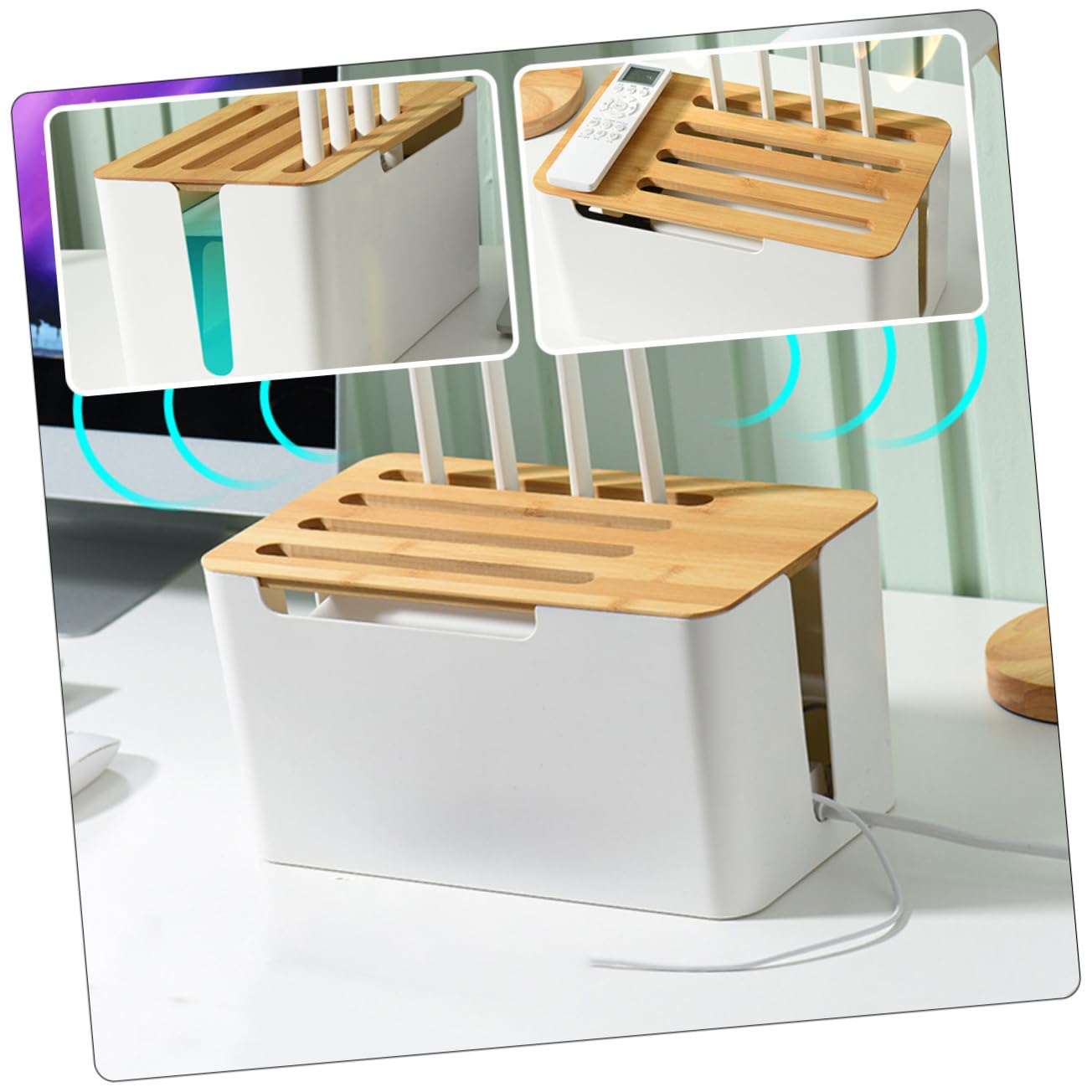 DOITOOL Caja Organizadora de Cables Caja Gestion Cables Hips Pp Bambú Resistente Protege Enchufes para Baño Cocina