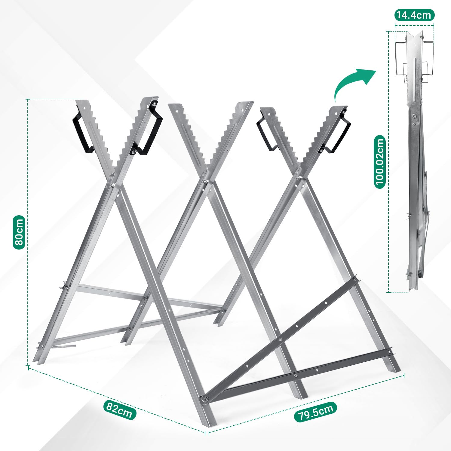 Chevalet de sciage pliable - Capacité de charge de 150 kg - En métal galvanisé - Pour travaux de scie à bois, bois de chauffage, tréteau de tronçonneuse