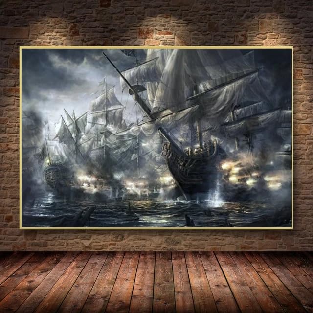 Cuadro de barco pirata para salón elegante con diseño de velero negro en el mar
