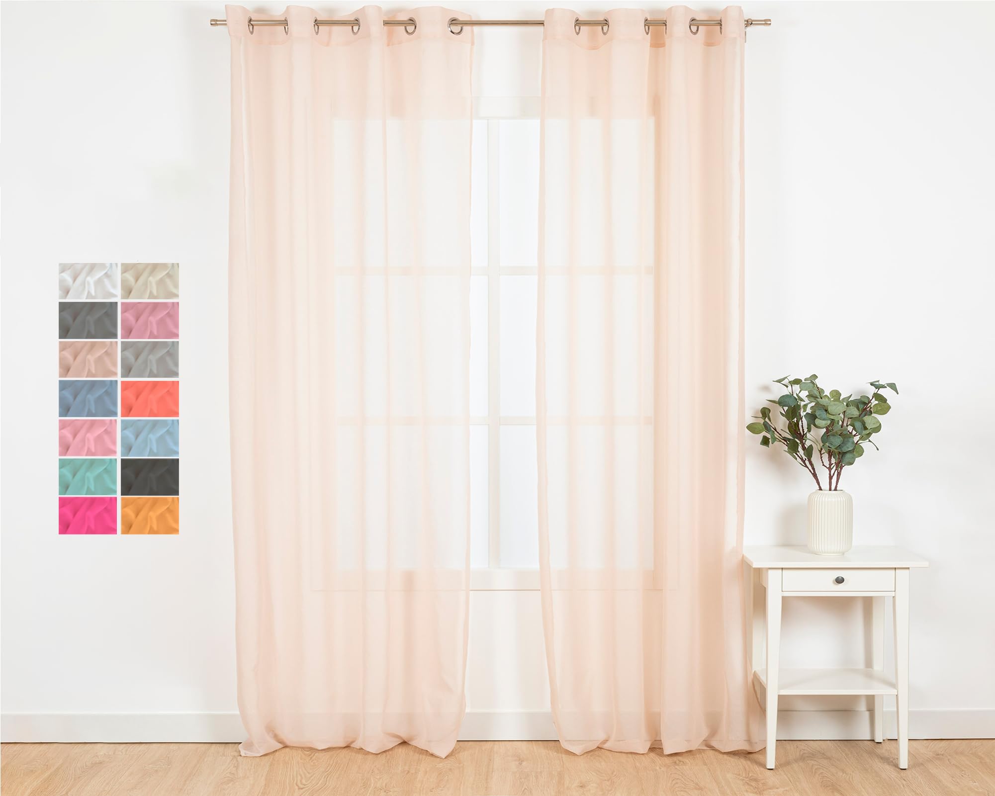 TRAMAS+ Pack 2 Cortinas Visillo Semitransparente para Salón y Dormitorio 140x260 cm, con Ojales, Dormitorio, Infantil, Juvenil y Adulto, Comedor – Beige