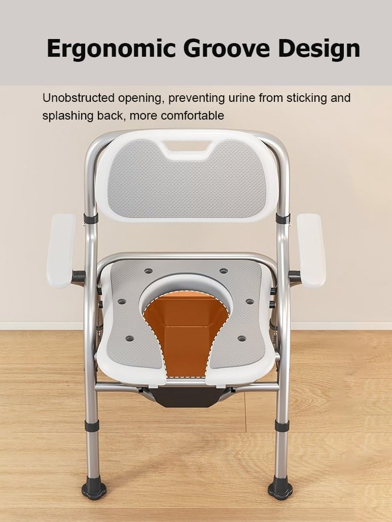 Silla de Ducha Plegable con Altura Ajustable, Asiento de Inodoro for baño, Orinal for Personas Mayores, discapacitadas, Embarazadas y Adultos.(Oranje,with Bedpan)
